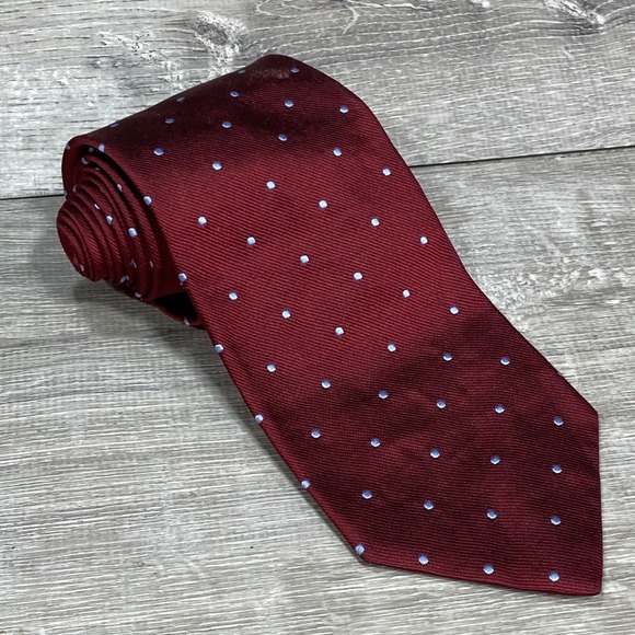 Brooks Brothers Necktie Makers Men Burgundy Blue Polka Dot Pure Silk Classic USA - Picture 2 of 7